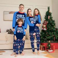 Polyester Parent-Child Cloth Set christmas design & two piece printed letter blue Set