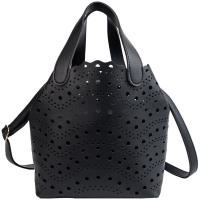 PU Leather Bucket Bag Handbag attached with hanging strap & two piece Solid Set