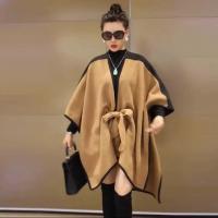 Polyester Women Coat loose knitted Solid camel : PC