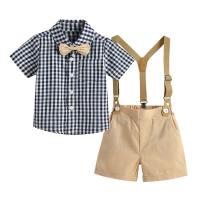 Cotton Slim Boy Clothing Set & two piece suspender pant & top patchwork Set