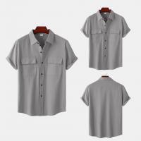 ポリビニルアルコール繊維 メンズ半袖カジュアルシャツ パッチワーク 単色 灰色 一つ