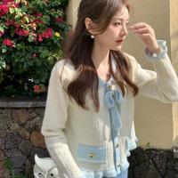 Polyester stringy selvedge Women Knitwear with bowknot & loose Aramid Fiber striped white and black : PC
