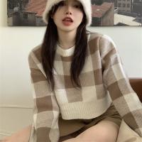 Acrylic Women Sweater loose knitted plaid : PC