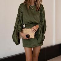 Polyester Waist-controlled Sexy Package Hip Dresses slimming patchwork Solid army green PC