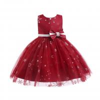 Cotton Ball Gown Girl One-piece Dress with bowknot Sequin & Plastic Pearl patchwork star pattern PC