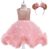 Satin & Gauze & Cotton Princess Girl One-piece Dress with bowknot Sequin patchwork dot cameo PC