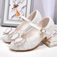 Rubber & PU Leather chunky Girl Kids Shoes & with rhinestone butterfly pattern white Pair