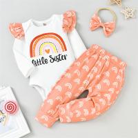 Polyester Slim Girl Clothes Set & three piece Crawling Baby Suit & Hair Band & Pants orange PC