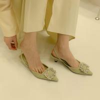 Silk High-Heeled Shoes pointed toe & anti-skidding iron-on Pair