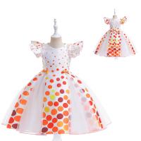 Polyester Princess Girl One-piece Dress with bowknot dot white PC