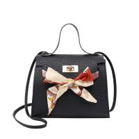 PU Leather with silk scarf Handbag attached with hanging strap Lichee Grain PC