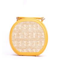 Straw & PU Leather Weave Woven Tote bun & attached with hanging strap striped PC
