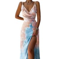 Polyester One-piece Dress irregular & large hem design & side slit printed PC