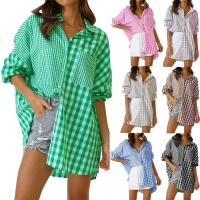 Polyester Women Long Sleeve Shirt & loose patchwork plaid PC