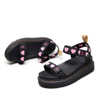 PU Leather Flange Women Sandals & anti-skidding heart pattern black and pink Pair