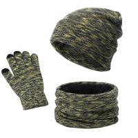 Cotton Glove Scarf Hat Set fleece & three piece & thermal & unisex printed Solid Set