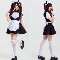 Polyester & Cotton Sexy Maid Costume Cute neckwear & hair accessories & dress & apron plain dyed patchwork white and black : Set