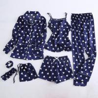 Polyester Women Pajama Set & loose Pouch Bag & sleep eyeshade & Hair Band & short & Pants & camis & coat printed Set