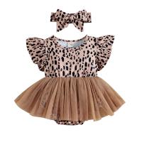 Cotton Slim Crawling Baby Suit & two piece Crawling Baby Suit & Hair Band printed leopard brown Set