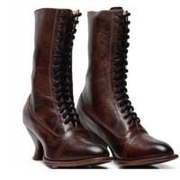 Synthetic Leather front drawstring & chunky Boots Solid Pair