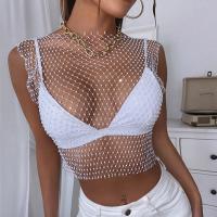 Nylon Tank Top see through look & hollow & with rhinestone Solid PC
