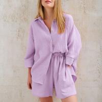 Cotton Women Pajama Set & two piece & loose short & top Solid Set