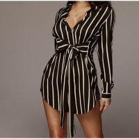 Polyester Waist-controlled Shirt Dress & loose printed striped PC