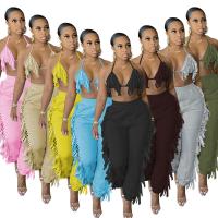 Cotton Tassels Women Casual Set backless & two piece Long Trousers & tank top patchwork Solid Set