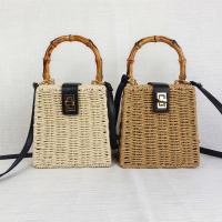 Straw Box Bag & Weave Woven Tote attached with hanging strap Solid PC