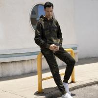 Polyester With Siamese Cap Men Casual Set & two piece & loose Long Trousers & top camouflage Set