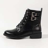 PU Leather side zipper Boots hardwearing Solid black Pair