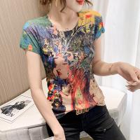 Algodón Mujeres Camisetas de manga corta, impreso, colores mezclados,  trozo