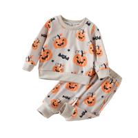 Cotton Children Halloween Cosplay Costume Halloween Design & two piece Pants & top printed gray Set