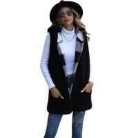 Polyester Reversible Women Vest mid-long style & thicken & loose printed plaid black PC