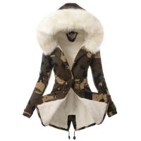 Cotton With Siamese Cap & Plus Size Women Parkas & thermal printed camouflage PC