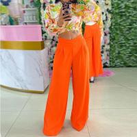 Polyester Plus Size Women Casual Set & two piece Long Trousers & long sleeve blouses printed Set