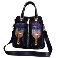 Cowhide & Sequin & Rhinestone Multifunction Handbag large capacity & soft surface & attached with hanging strap PC