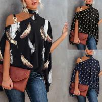 Polyester Women Short Sleeve Blouses & off shoulder & loose printed PC