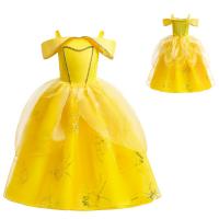 Algodón Vestido de una sola pieza de la muchacha, Sólido, amarillo,  trozo