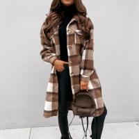 Polyester long style & Plus Size Women Coat printed plaid PC