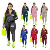 Polyester Plus Size Women Casual Set & two piece Long Trousers & top letter Set