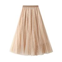 Polyester A-line Skirt large hem design & mid-long style & slimming dot : PC