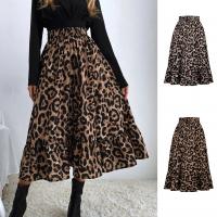 Polyester High Waist Skirt large hem design & loose printed leopard PC