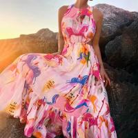 Polyester Einteiliges Kleid, Gedruckt, Rosa,  Stück