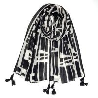 Polyester Tassels Women Scarf can be use as shawl & sun protection printed geometric black PC