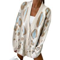 Knitted Cotton Women Long Cardigan thicken & loose printed leopard PC