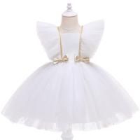 Satin & Gauze & Cotton Princess & Ball Gown Girl One-piece Dress with bowknot patchwork PC