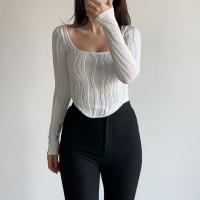Polyester Slim Women Long Sleeve T-shirt Solid white PC