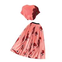 Polyester Pleated & High Waist Two-Piece Dress Set Set