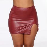 PU Leather High Waist Package Hip Skirt side slit Solid PC